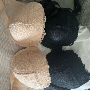 Lively Lace T Shirt Bra Underwire Bra Set - Black & nude